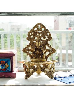eCraftIndia - Panchdeep Ganesha Decorative Carving Brass Diya