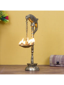 eCraftIndia - Decorative Handcrafted Brass Parrot Showpiece Diya