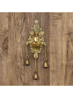 eCraftIndia - Golden Handcrafted Brass Wall Hanging Diya with Bells