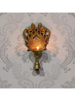 eCraftIndia - Golden Handcrafted Parrot Bird Designer Diya with Bell