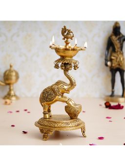 eCraftIndia - Golden Decorative Elephant Brass Diya