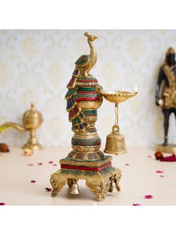eCraftIndia - Colourful Peacock Handcrafted Brass Diya