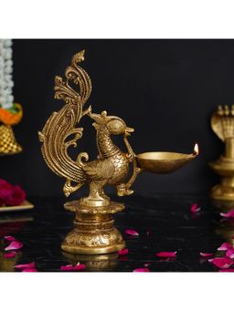 eCraftIndia - Golden Decorative Handcrafted Peacock Brass Diya