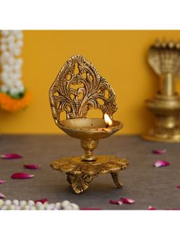 eCraftIndia - Golden Decorative Handcrafted Brass Diya Stand