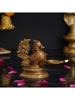 eCraftIndia - Golden Decorative Handcrafted Peacock Brass Diya Stand
