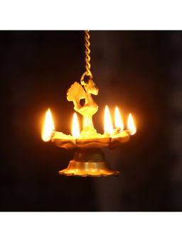 eCraftIndia - Golden Peacock Statue Decorative Brass Diya for Puja