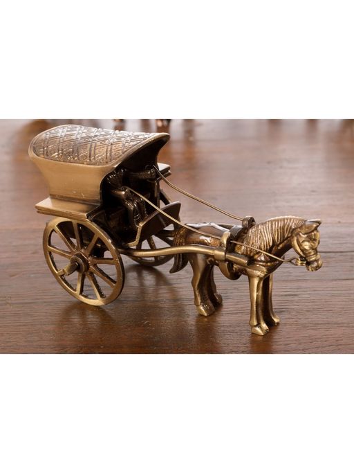 eCraftIndia Golden Brass Handcrafted Horse Cart Showpiece