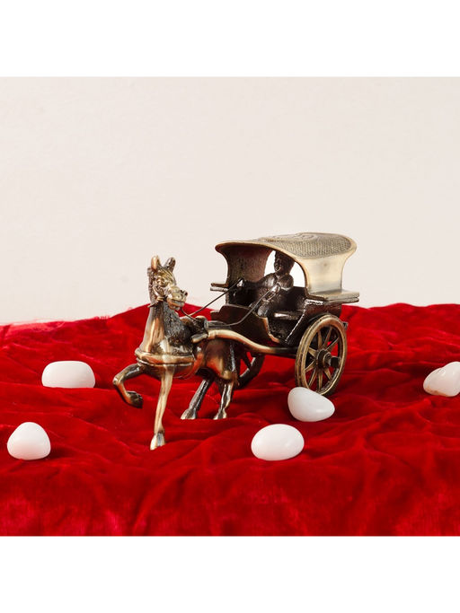 eCraftIndia Brown Brass Handcrafted Horse Carriage Showpiece