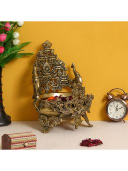 eCraftIndia - Decorative Premium Brass Urli with 2 Elephants
