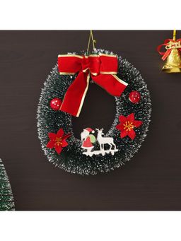 eCraftIndia - Christmas Wreath with Santa Claus, Reindeer, Flower, Ball, Ribbon