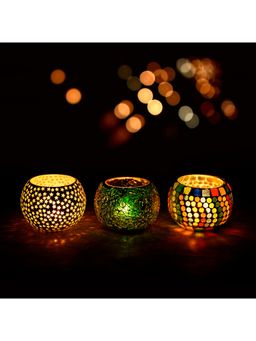 eCraftIndia - Mosaic Glass Tea Light Holders (Set Of 3)