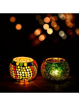 eCraftIndia - Mosaic Glass Tea Light Holders (Set Of 2)