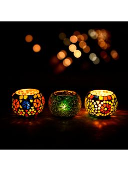 eCraftIndia - Mosaic Glass Tea Light Holders (Set Of 3)