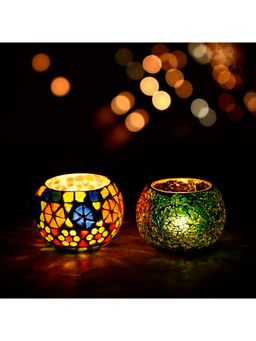 eCraftIndia - Mosaic Glass Tea Light Holders (Set Of 2)