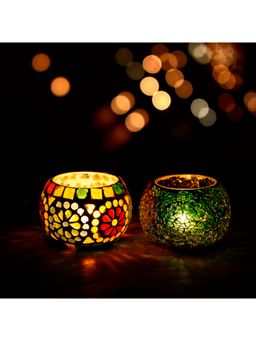 eCraftIndia - Mosaic Glass Tea Light Holders (Set Of 2)