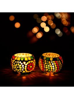 eCraftIndia - Beautifully Crafted Mosaic Glass Tea Light Candle Holders (Set Of 2)