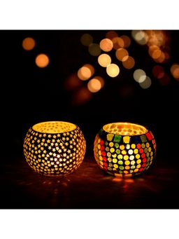 eCraftIndia - Beautifully Crafted Mosaic Glass Tea Light Candle Holders (Set Of 2)