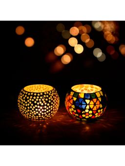 eCraftIndia - Beautiful Mosaic Glass Tea Light Candle Holders (Set Of 2)