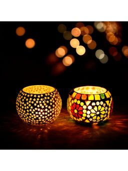 eCraftIndia - Beautiful Mosaic Glass Tea Light Candle Holders (Set Of 2)