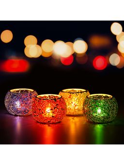 eCraftIndia - Purple, Red, Yellow & Green Tea Light Candle Holders (Set Of 4)