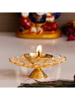 eCraftIndia - White and Golden Flower Shape Crystal Designer Diya