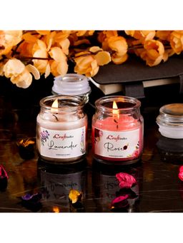 eCraftIndia - Glass Jar Jasmine and Rose Scented Candles (Set Of 2)