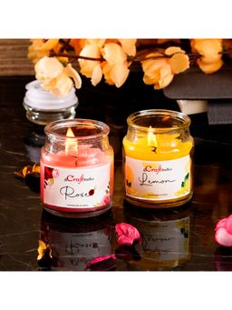 eCraftIndia - Jar Lemon and Rose Scented Candles (Set Of 2)