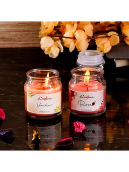 eCraftIndia - Glass Jar Rose and Vanilla Scented Candles (Set Of 2)