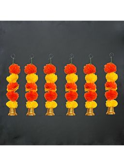eCraftIndia - Artificial Marigold Flower Garland with Golden Bells (Pack Of 6)