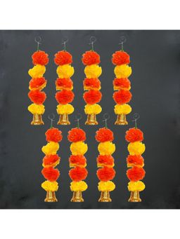 eCraftIndia - Artificial Marigold Flower Garland with Golden Bells (Pack Of 8)