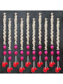 eCraftIndia - Pink Lotus with White Artificial Flowers Hanging (Pack Of 10)