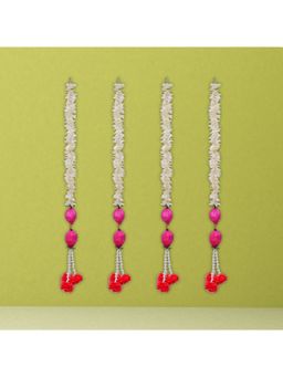 eCraftIndia - Pink Lotus with White Artificial Flowers Hanging (Pack Of 4)