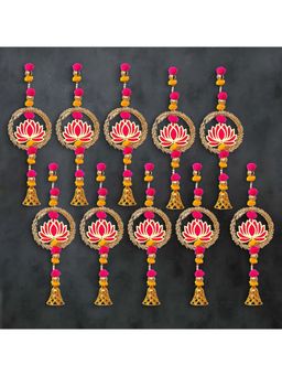 eCraftIndia - Lotus In Golden Rings with Pom Pom & Bell Toran (Pack Of 10)