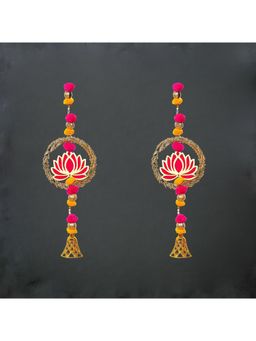 eCraftIndia - Lotus In Golden Rings with Pom Pom & Bell Toran (Pack Of 2)