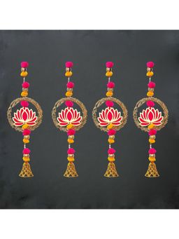eCraftIndia - Lotus In Golden Rings with Pom Pom & Bell Toran (Pack Of 4)