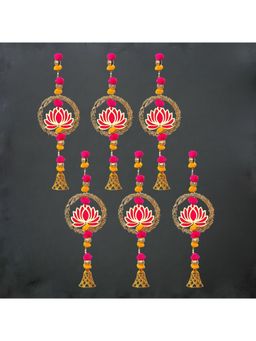 eCraftIndia - Lotus In Golden Rings with Pom Pom & Bell Toran (Pack Of 6)