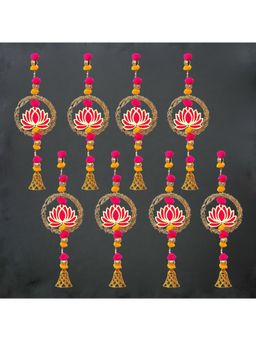 eCraftIndia - Lotus In Golden Rings with Pom Pom & Bell Toran (Pack Of 8)