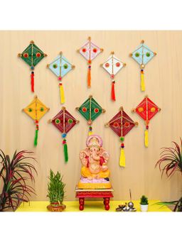 eCraftIndia - Multi-Colour Woollen Kite Hanging Decoration (Pack Of 10)