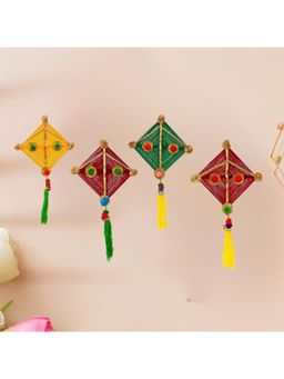 eCraftIndia - Multi-Colour Woollen Kite Hanging Decoration (Pack Of 4)