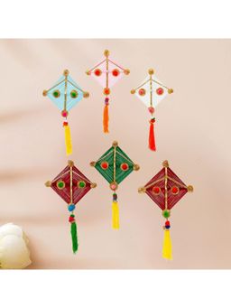 eCraftIndia - Multi-Colour Woollen Kite Hanging Decoration (Pack Of 6)