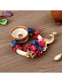 eCraftIndia - Metal Peacock and Floral Decorative Tea Light Holder