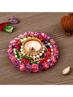 eCraftIndia - Pink and Purple Flowers Tea Light Candle Holder