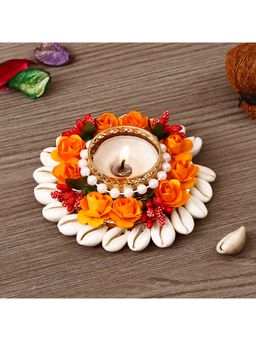 eCraftIndia - Shells and Floral Design Round Tea Light Candle Holder