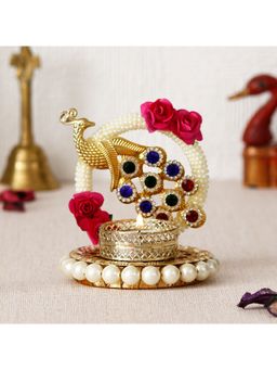 eCraftIndia - Golden Handcrafted Peacock Tea Light Holder