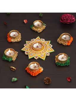 eCraftIndia - Star Diamond Beads and Pearls Tea Light Candle Holders (Set Of 7)