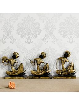 eCraftIndia - Musician Man Statues Playing Tambourine, Banjo, Dholak (Set Of 3)