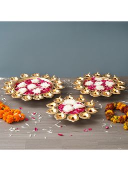 eCraftIndia - Golden Flower Shape Designer Urlis with Diyas (Set Of 3)