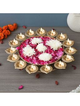 eCraftIndia - Golden Metal Designer Urli with 15 Diyas