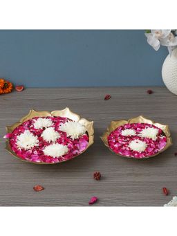 eCraftIndia - Golden Traditional Lotus Flower Designer Urlis (Set Of 2)