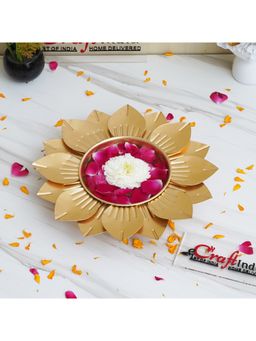 eCraftIndia - Golden Metal Handcrafted Lotus Shape Decorative Urli Bowl